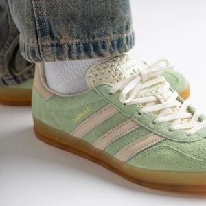 light green adidas gazelles 7.5